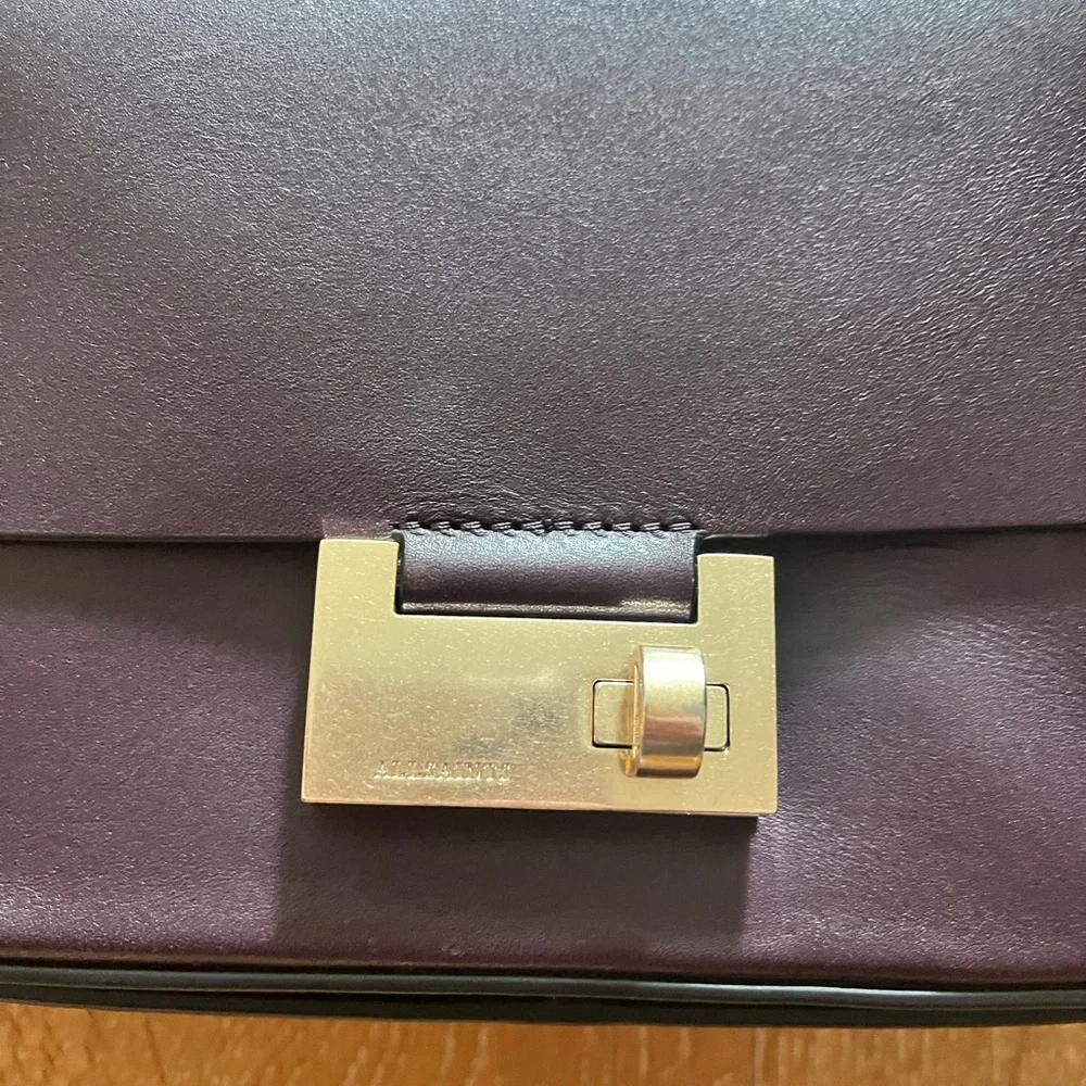 AllSaints Frankie Purple Leather Crossbody with Gold-Tone Lock - Picture 8 of 11